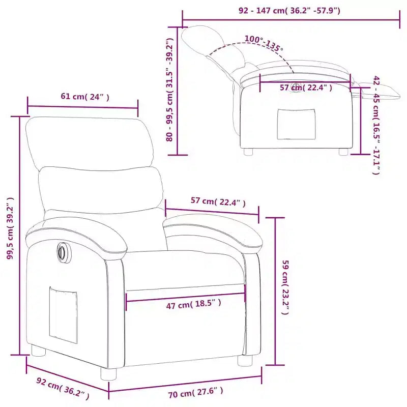 vidaXL Fauteuil inclinable électrique - Tissu crème Fauteuil réglable avec repose-pieds motorisé, poche latérale et rembourrage épais pour salon, chambre à coucher