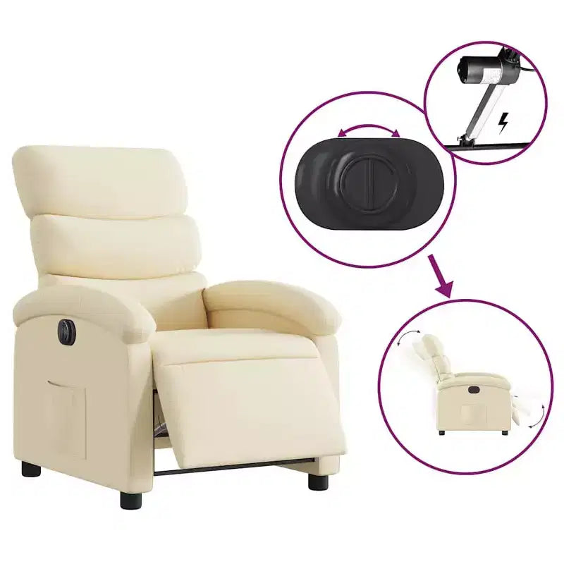vidaXL Fauteuil inclinable électrique - Tissu crème Fauteuil réglable avec repose-pieds motorisé, poche latérale et rembourrage épais pour salon, chambre à coucher