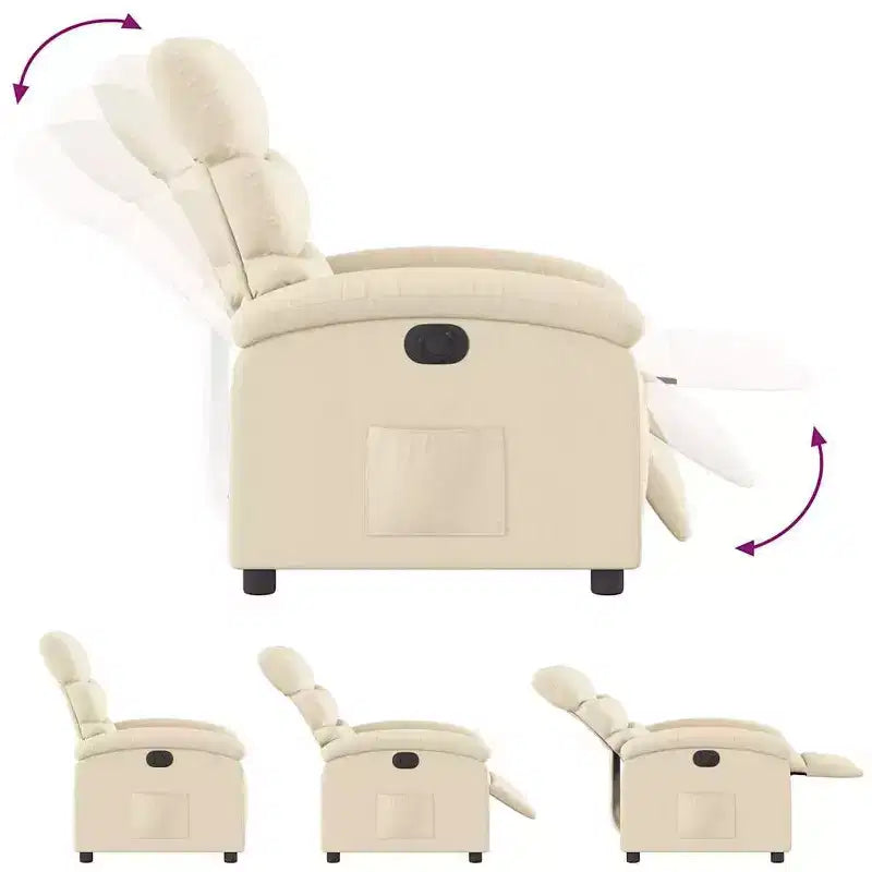 vidaXL Fauteuil inclinable électrique - Tissu crème Fauteuil réglable avec repose-pieds motorisé, poche latérale et rembourrage épais pour salon, chambre à coucher