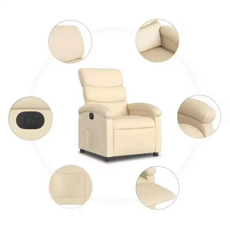 vidaXL Fauteuil inclinable électrique - Tissu crème Fauteuil réglable avec repose-pieds motorisé, poche latérale et rembourrage épais pour salon, chambre à coucher