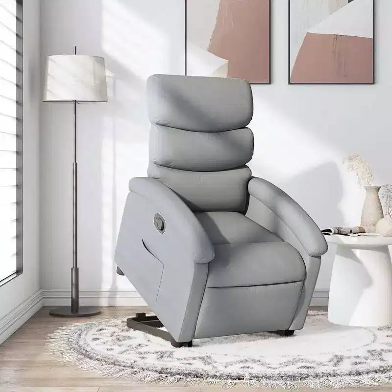 vidaXL Power Lift Recliner Chair for Elderly - Light Gray Fabric, Electric-Assist Stand, Manual Recline, Padded Comfort, Side Pocket, Solid Frame