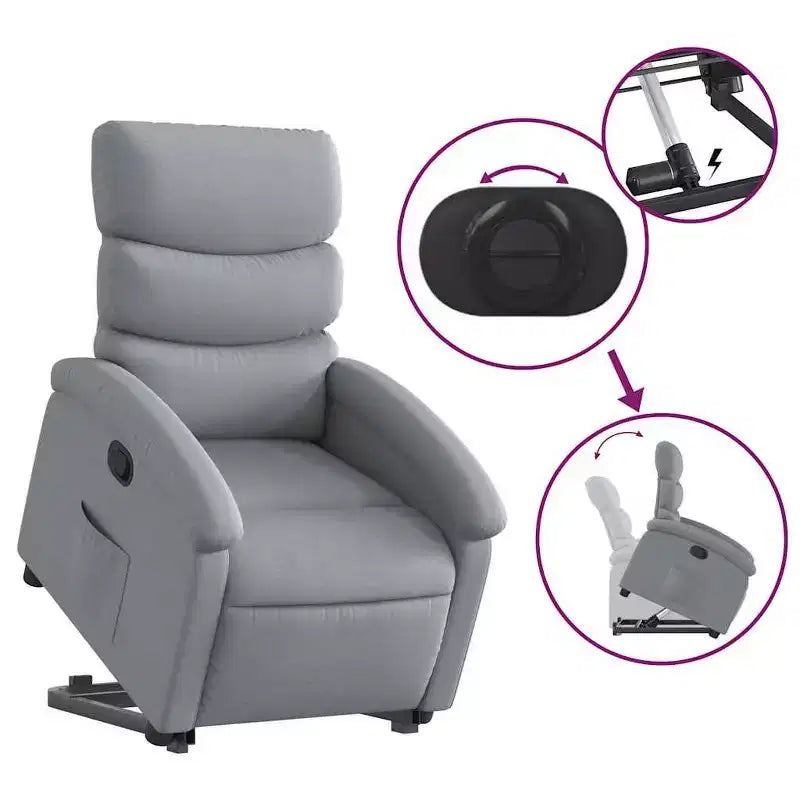 Fauteuil inclinable releveur vidaXL pour personnes âgées - Tissu gris clair, assistance électrique, inclinaison manuelle, confort rembourré, poche latérale, cadre solide