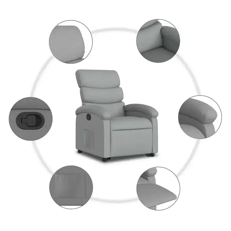 vidaXL Power Lift Recliner Chair for Elderly - Light Gray Fabric, Electric-Assist Stand, Manual Recline, Padded Comfort, Side Pocket, Solid Frame