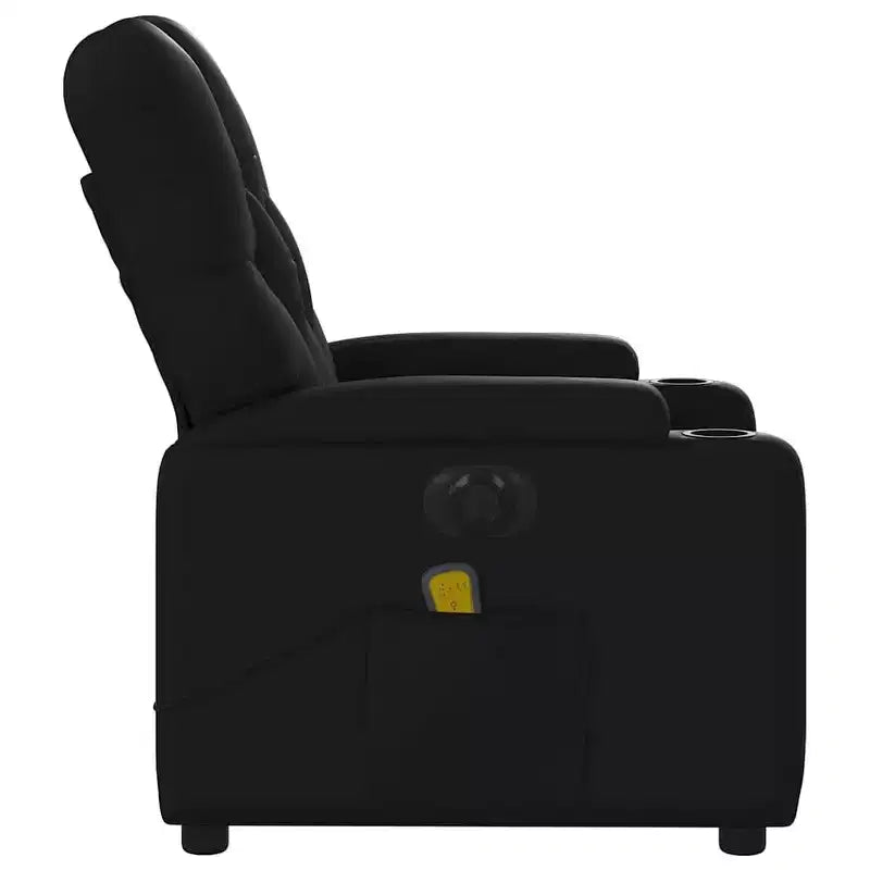 vidaXL Fauteuil inclinable de massage électrique noir - Similicuir, Fauteuil relax motorisé avec massage vibrant, porte-gobelets, poche latérale
