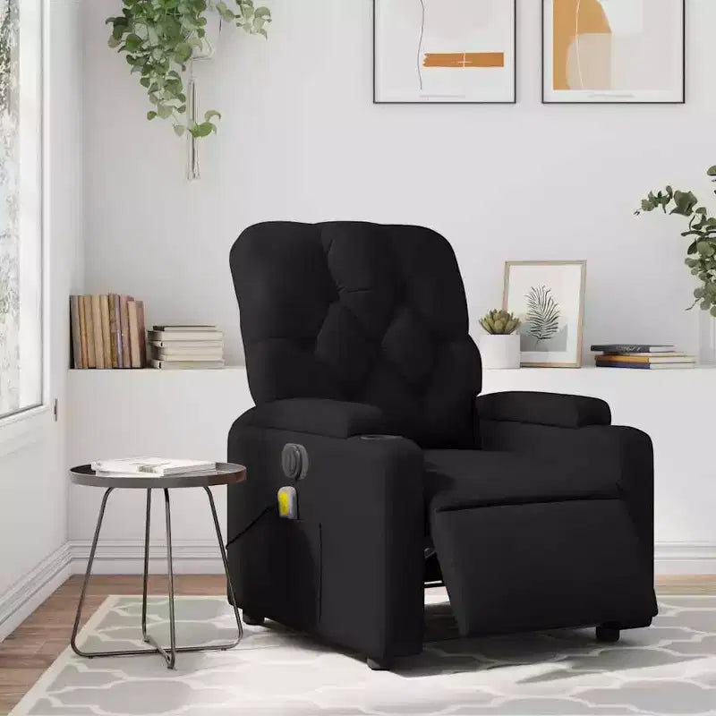 vidaXL Fauteuil inclinable de massage électrique noir - Similicuir, Fauteuil relax motorisé avec massage vibrant, porte-gobelets, poche latérale