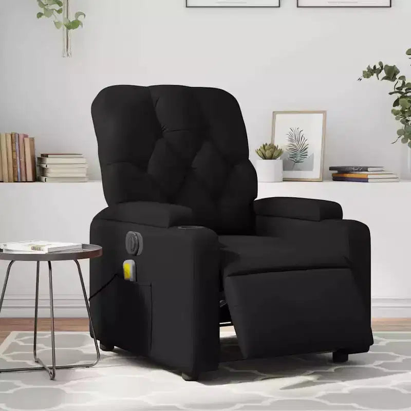 vidaXL Fauteuil inclinable de massage électrique noir - Similicuir, Fauteuil relax motorisé avec massage vibrant, porte-gobelets, poche latérale