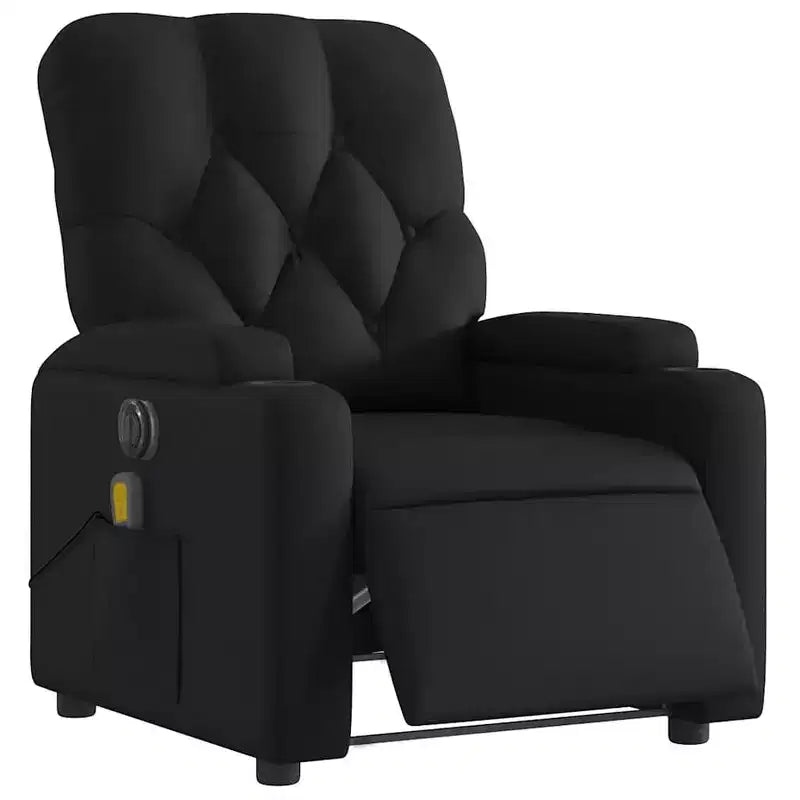 vidaXL Fauteuil inclinable de massage électrique noir - Similicuir, Fauteuil relax motorisé avec massage vibrant, porte-gobelets, poche latérale