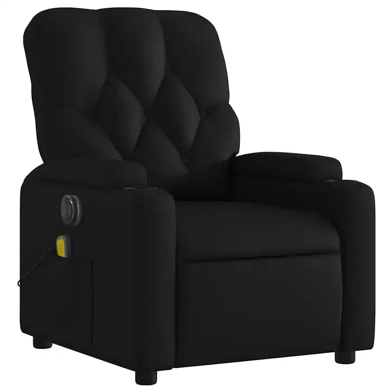 vidaXL Fauteuil inclinable de massage électrique noir - Similicuir, Fauteuil relax motorisé avec massage vibrant, porte-gobelets, poche latérale