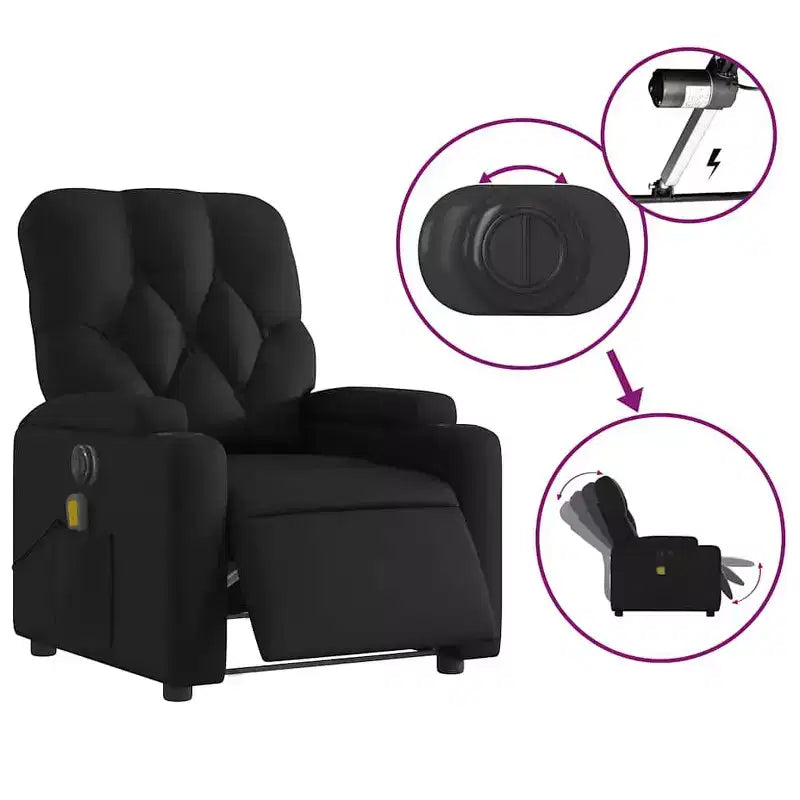 vidaXL Fauteuil inclinable de massage électrique noir - Similicuir, Fauteuil relax motorisé avec massage vibrant, porte-gobelets, poche latérale