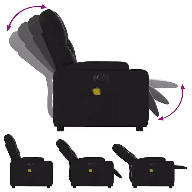 vidaXL Fauteuil inclinable de massage électrique noir - Similicuir, Fauteuil relax motorisé avec massage vibrant, porte-gobelets, poche latérale