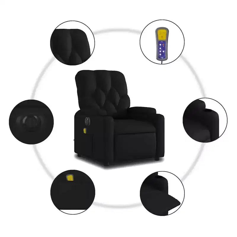vidaXL Fauteuil inclinable de massage électrique noir - Similicuir, Fauteuil relax motorisé avec massage vibrant, porte-gobelets, poche latérale