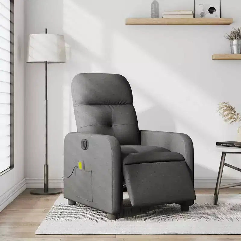 vidaXL Fauteuil inclinable de massage électrique en tissu gris foncé - Fauteuil inclinable motorisé avec massage vibrant, assise confortable et cadre robuste