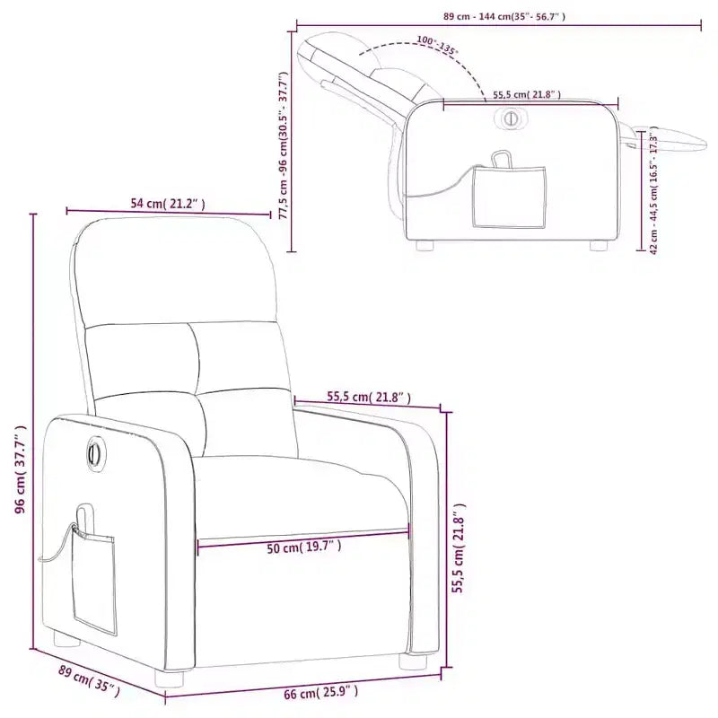 vidaXL Fauteuil inclinable de massage électrique en tissu gris foncé - Fauteuil inclinable motorisé avec massage vibrant, assise confortable et cadre robuste