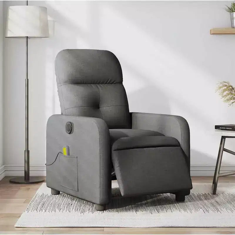 vidaXL Fauteuil inclinable de massage électrique en tissu gris foncé - Fauteuil inclinable motorisé avec massage vibrant, assise confortable et cadre robuste