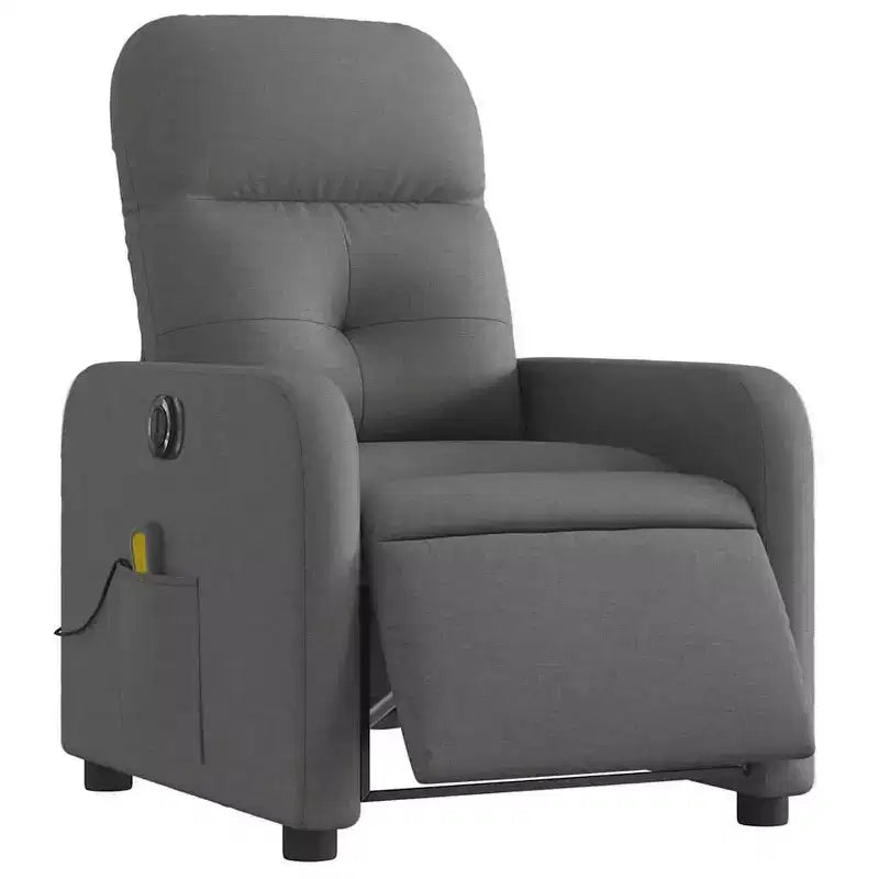 vidaXL Fauteuil inclinable de massage électrique en tissu gris foncé - Fauteuil inclinable motorisé avec massage vibrant, assise confortable et cadre robuste