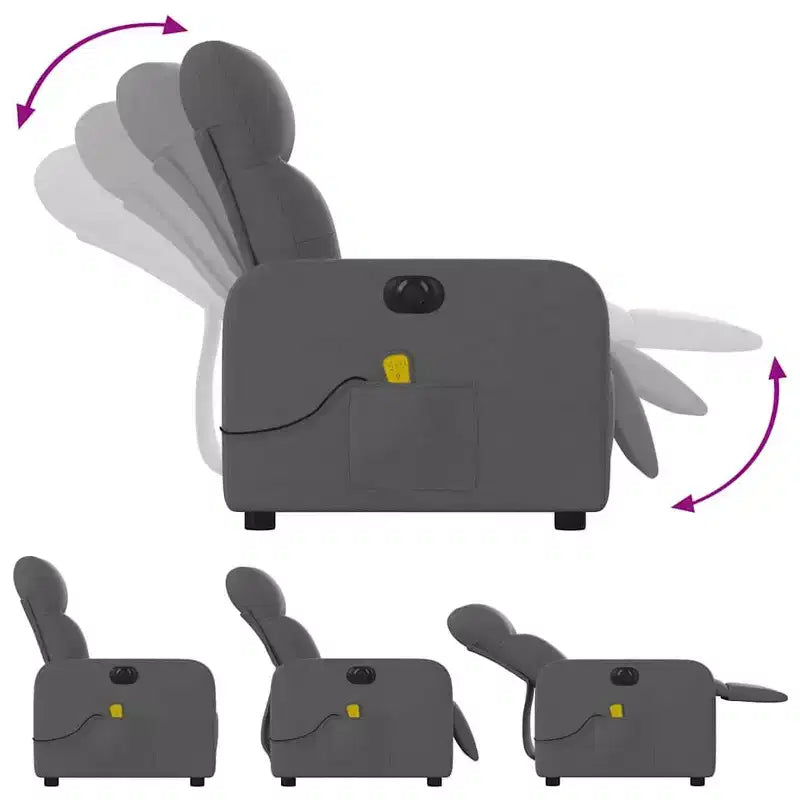 vidaXL Fauteuil inclinable de massage électrique en tissu gris foncé - Fauteuil inclinable motorisé avec massage vibrant, assise confortable et cadre robuste