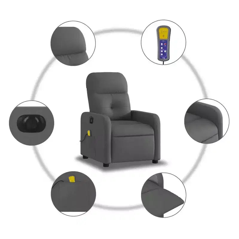 vidaXL Fauteuil inclinable de massage électrique en tissu gris foncé - Fauteuil inclinable motorisé avec massage vibrant, assise confortable et cadre robuste
