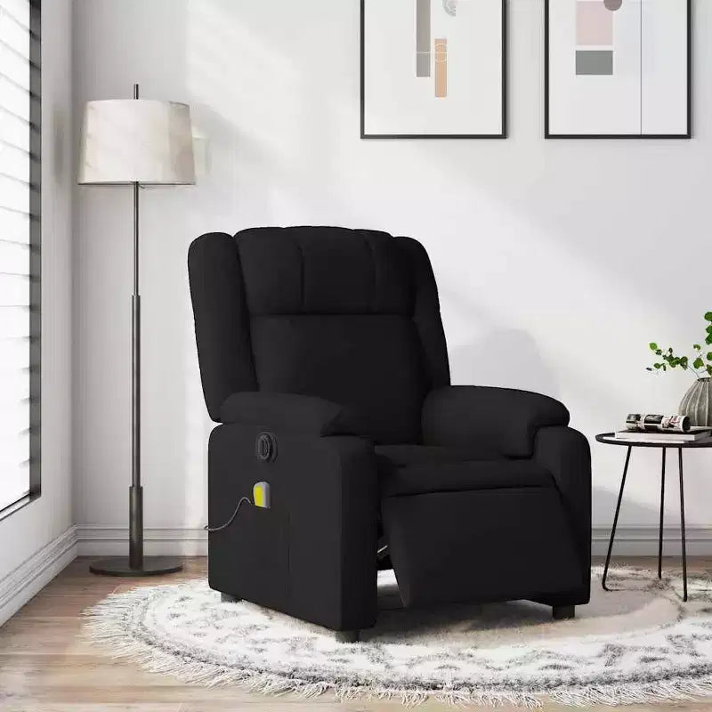 vidaXL Fauteuil de massage électrique - Fauteuil inclinable en tissu noir avec massage par vibrations, réglage électrique du repose-pieds et du dossier