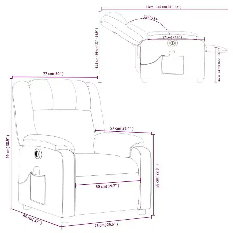 vidaXL Fauteuil de massage électrique - Fauteuil inclinable en tissu noir avec massage par vibrations, réglage électrique du repose-pieds et du dossier