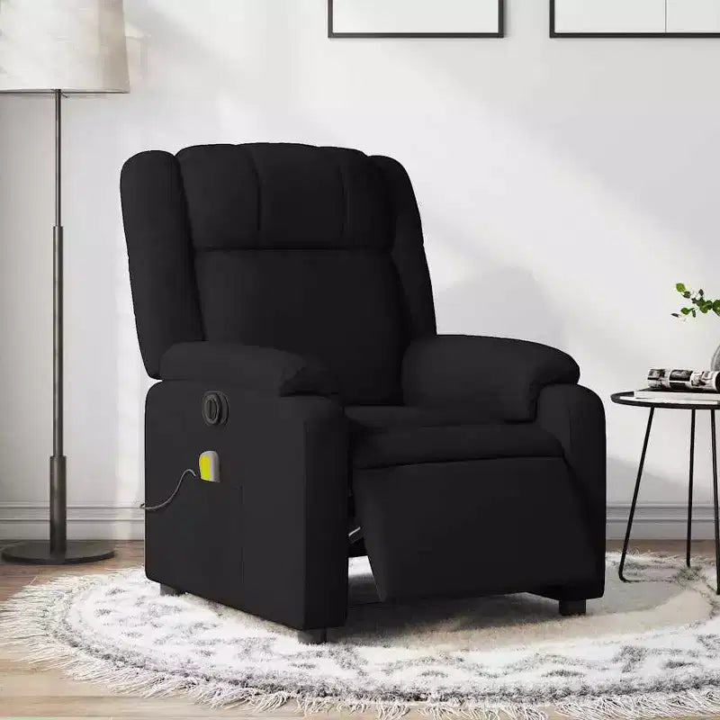 vidaXL Fauteuil de massage électrique - Fauteuil inclinable en tissu noir avec massage par vibrations, réglage électrique du repose-pieds et du dossier
