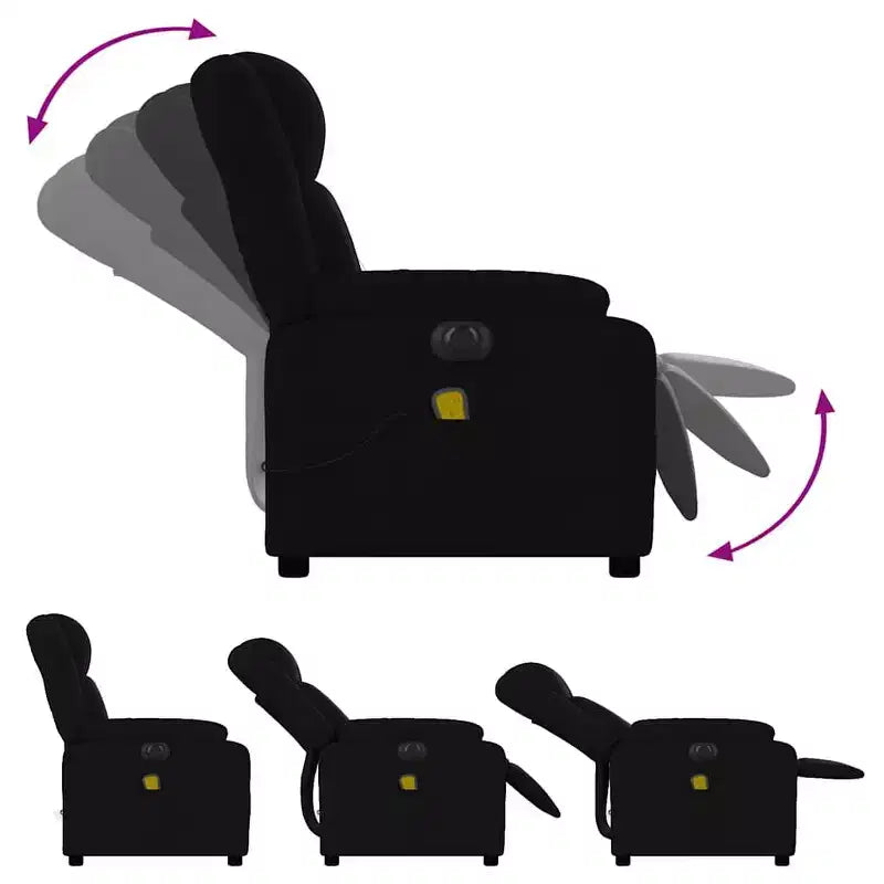 vidaXL Fauteuil de massage électrique - Fauteuil inclinable en tissu noir avec massage par vibrations, réglage électrique du repose-pieds et du dossier