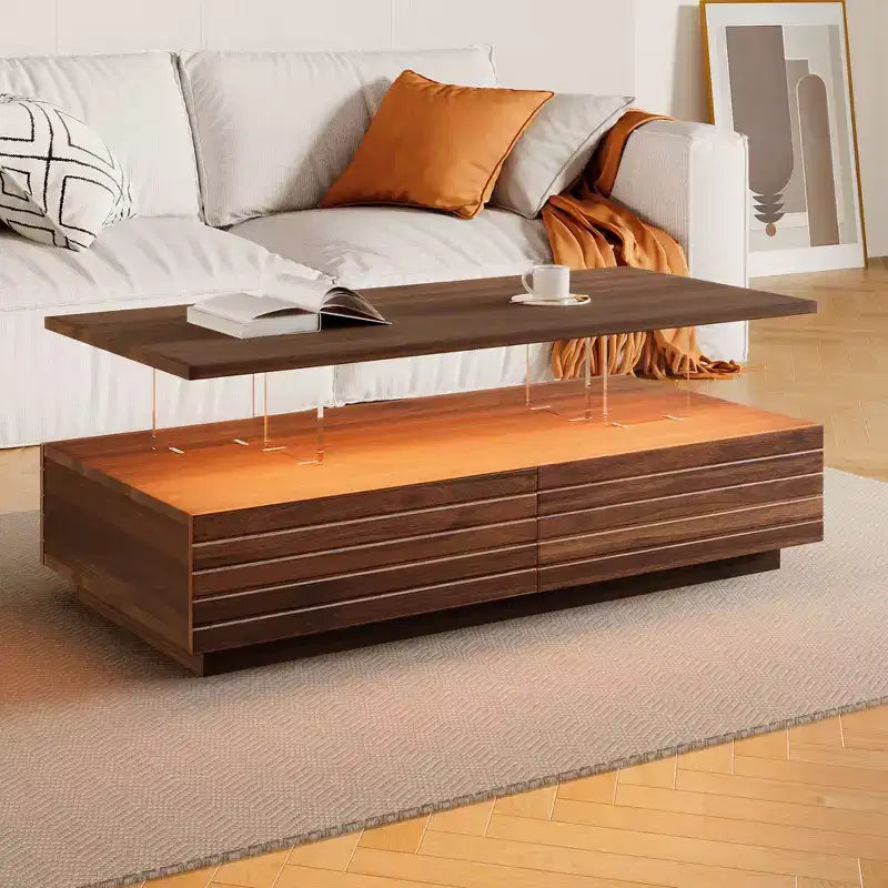 Okak 47.2 Modern LED Coffee Table, Smart Dimming Rectangular Center Table with 2 Hidden Drawers & Touch Control for Living Room/Home Theater