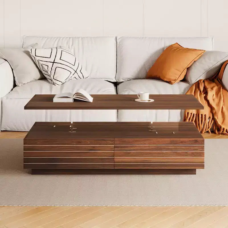 Okak 47.2 Modern LED Coffee Table, Smart Dimming Rectangular Center Table with 2 Hidden Drawers & Touch Control for Living Room/Home Theater