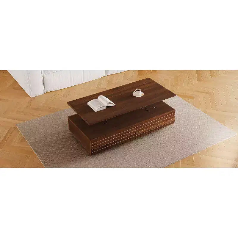 Okak 47.2 Modern LED Coffee Table, Smart Dimming Rectangular Center Table with 2 Hidden Drawers & Touch Control for Living Room/Home Theater