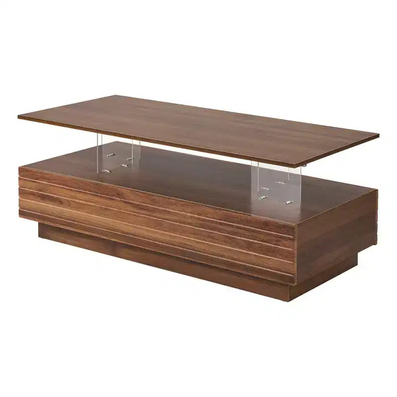 Okak 47.2 Modern LED Coffee Table, Smart Dimming Rectangular Center Table with 2 Hidden Drawers & Touch Control for Living Room/Home Theater