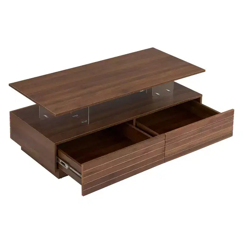 Okak 47.2 Modern LED Coffee Table, Smart Dimming Rectangular Center Table with 2 Hidden Drawers & Touch Control for Living Room/Home Theater