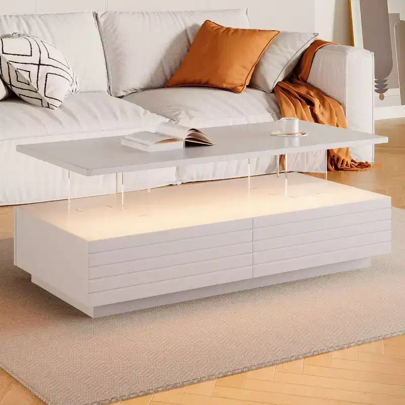 Okak 47.2 Modern LED Coffee Table, Smart Dimming Rectangular Center Table with 2 Hidden Drawers & Touch Control for Living Room/Home Theater