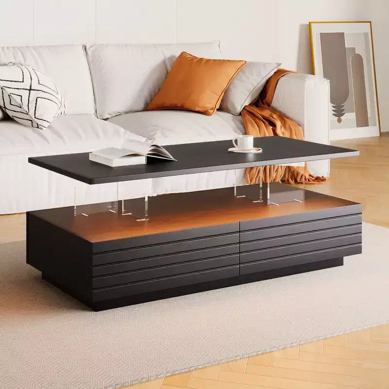Okak 47.2 Modern LED Coffee Table, Smart Dimming Rectangular Center Table with 2 Hidden Drawers & Touch Control for Living Room/Home Theater