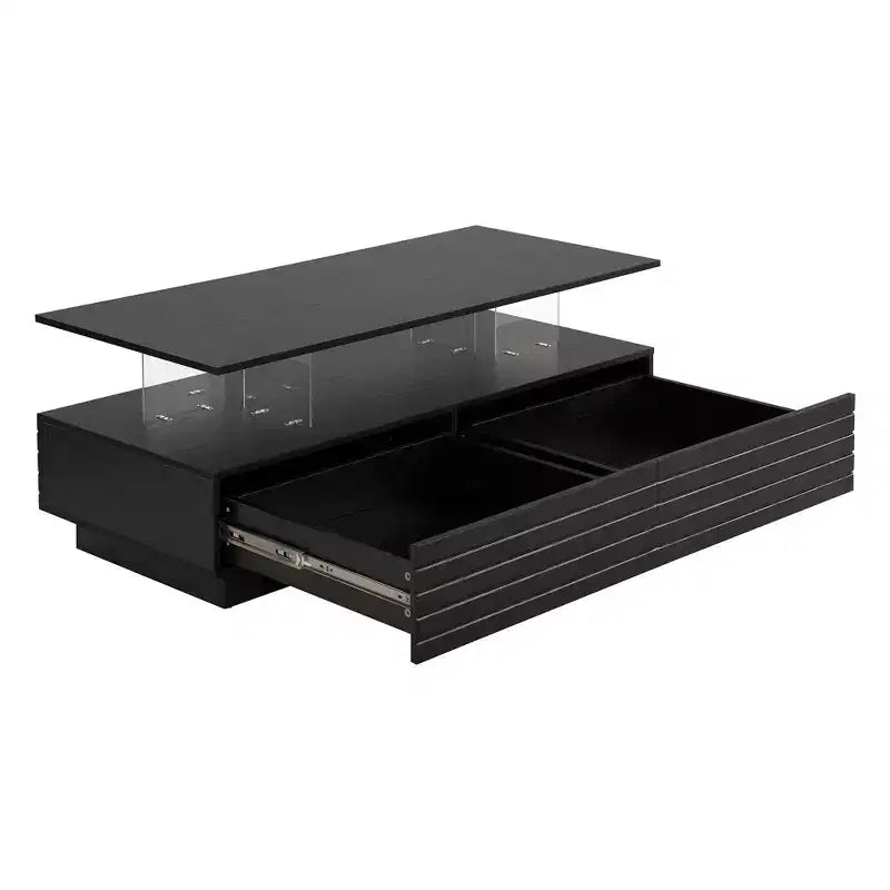 Okak 47.2 Modern LED Coffee Table, Smart Dimming Rectangular Center Table with 2 Hidden Drawers & Touch Control for Living Room/Home Theater