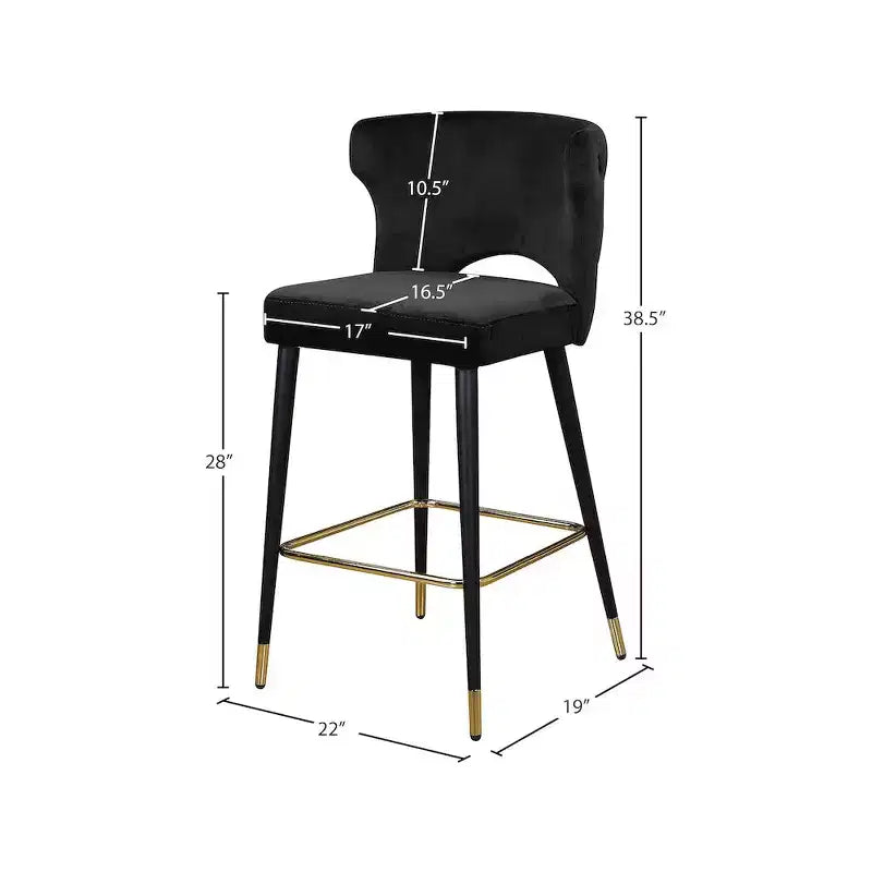 Meridian Furniture,Kelly Black Velvet Stool, Set of 2