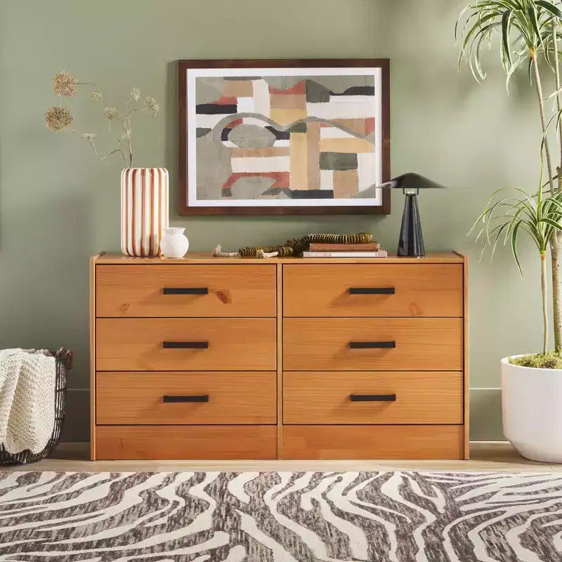 Walker Edison Modern Easy Assembly Solid Wood 6 Drawer Dresser for Bedroom Storage