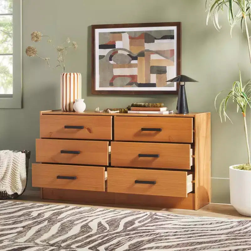 Walker Edison Modern Easy Assembly Solid Wood 6 Drawer Dresser for Bedroom Storage