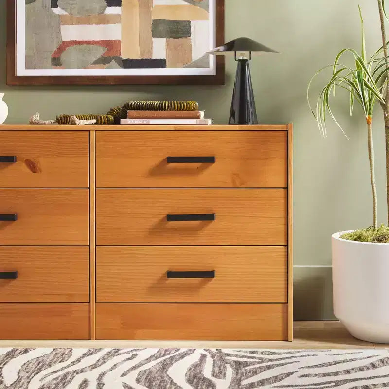 Walker Edison Modern Easy Assembly Solid Wood 6 Drawer Dresser for Bedroom Storage