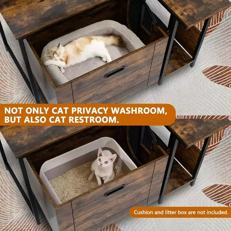 6-Shelf Cat Litter Box Enclosure with Pull-Out Tray & Mat - Hidden Wooden Litter Furniture for Corner Placement