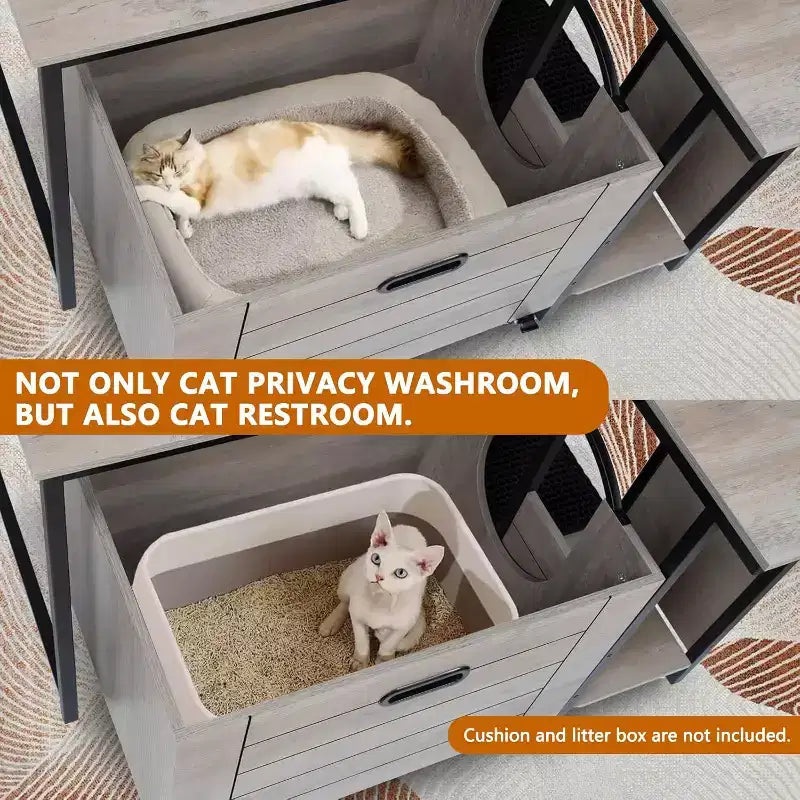 6-Shelf Cat Litter Box Enclosure with Pull-Out Tray & Mat - Hidden Wooden Litter Furniture for Corner Placement