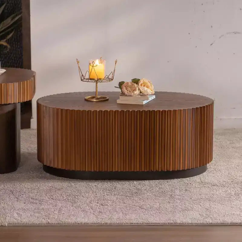 GDFStudio Spencer 2 Piece Wave Stripe Edge Wooden Pedestal Coffee Table Set