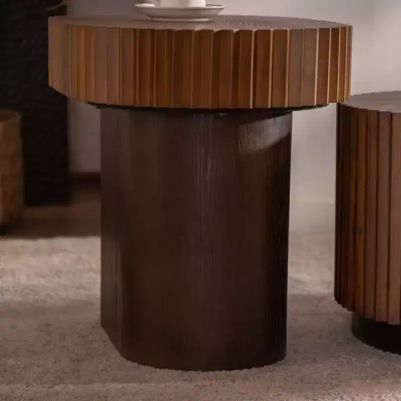 GDFStudio Spencer 2 Piece Wave Stripe Edge Wooden Pedestal Coffee Table Set
