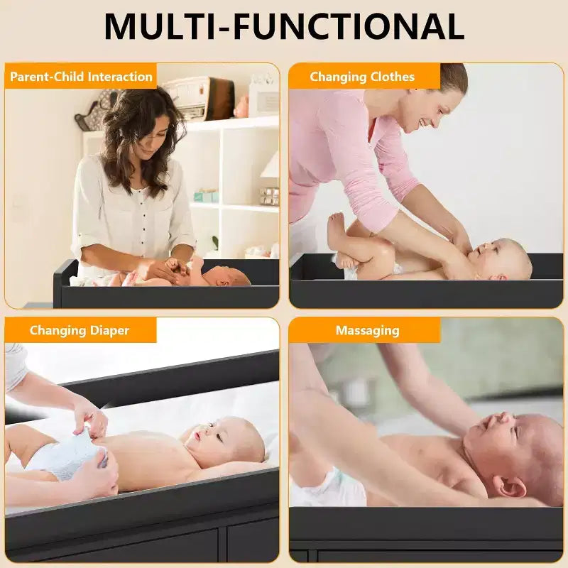 Dresser for Bedroom with 6 Drawers, Changing Table Dresser, Soft Pad & Removable Top, Baby Dressers with Changing Table Top for Nursery