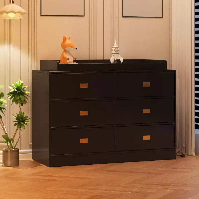 Dresser for Bedroom with 6 Drawers, Changing Table Dresser, Soft Pad & Removable Top, Baby Dressers with Changing Table Top for Nursery