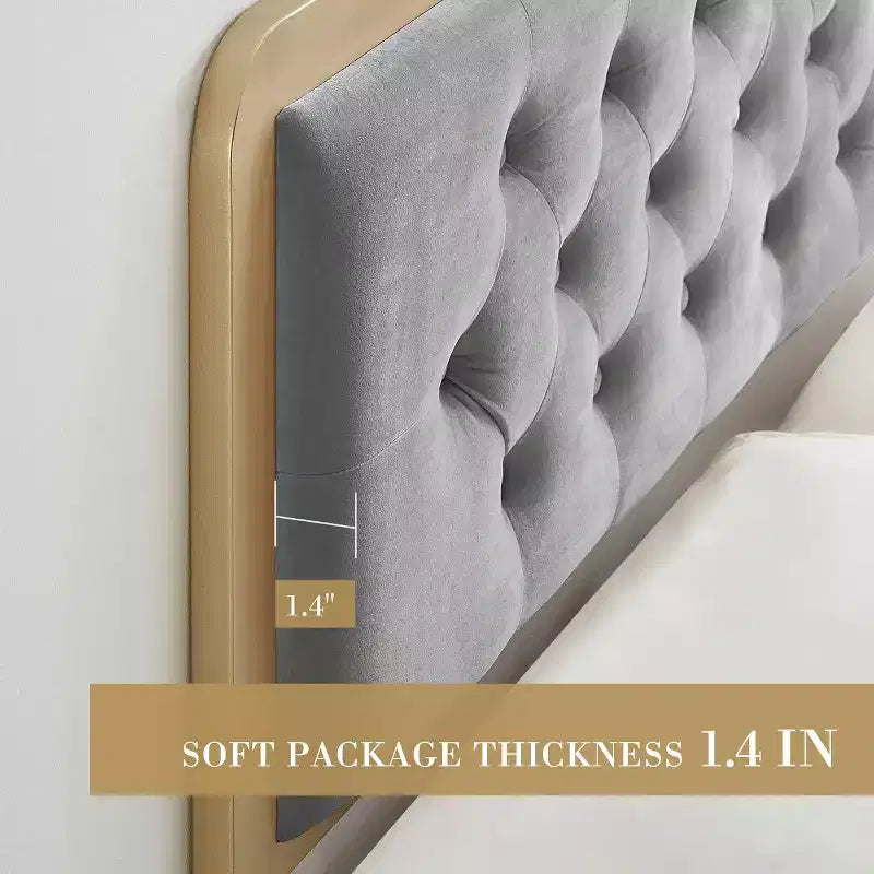 Golden Full Upholstered Bed Frame w/Button Tufted Headboard - Heavy Duty Metal, 12.6 Storage, No Box Spring Needed, Easy Assembly (Grey)