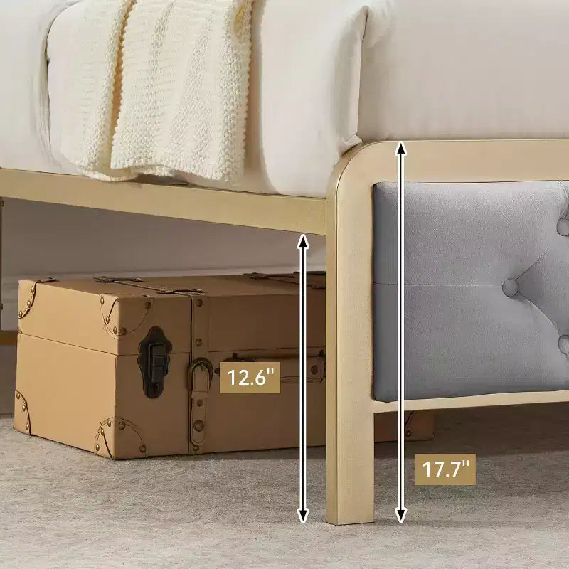Golden Full Upholstered Bed Frame w/Button Tufted Headboard - Heavy Duty Metal, 12.6 Storage, No Box Spring Needed, Easy Assembly (Grey)
