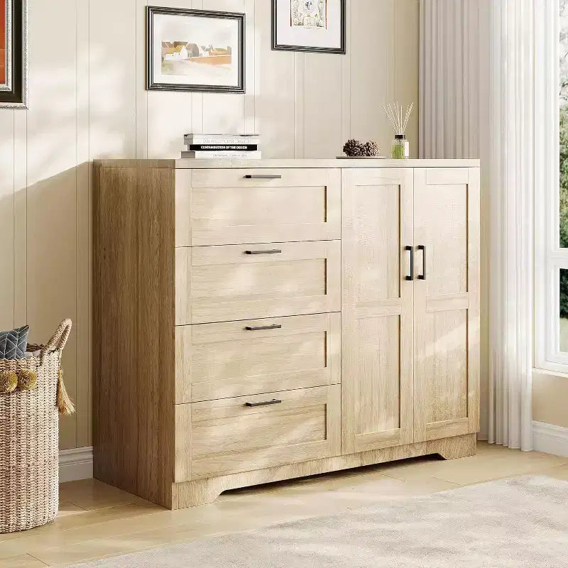 Acekool 2-Door Wardrobe Dresser  Closet Armoire with 4 Drawers & Hanging Rod