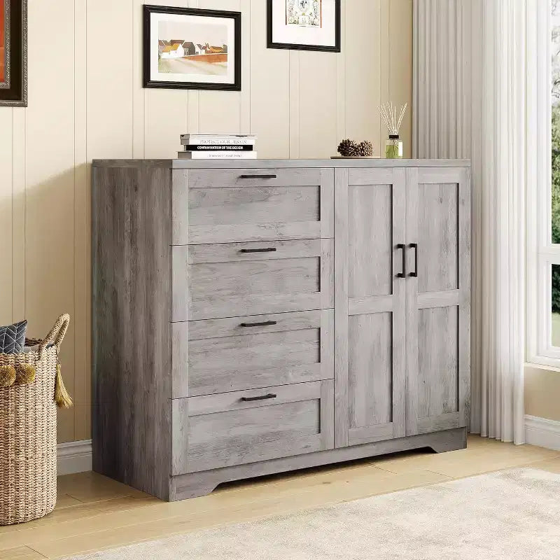 Acekool 2-Door Wardrobe Dresser  Closet Armoire with 4 Drawers & Hanging Rod