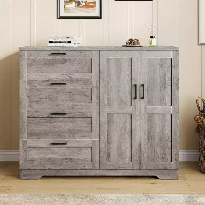 Acekool 2-Door Wardrobe Dresser  Closet Armoire with 4 Drawers & Hanging Rod