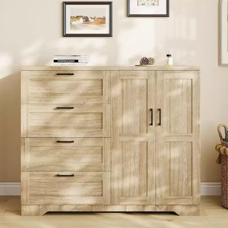 Acekool 2-Door Wardrobe Dresser  Closet Armoire with 4 Drawers & Hanging Rod