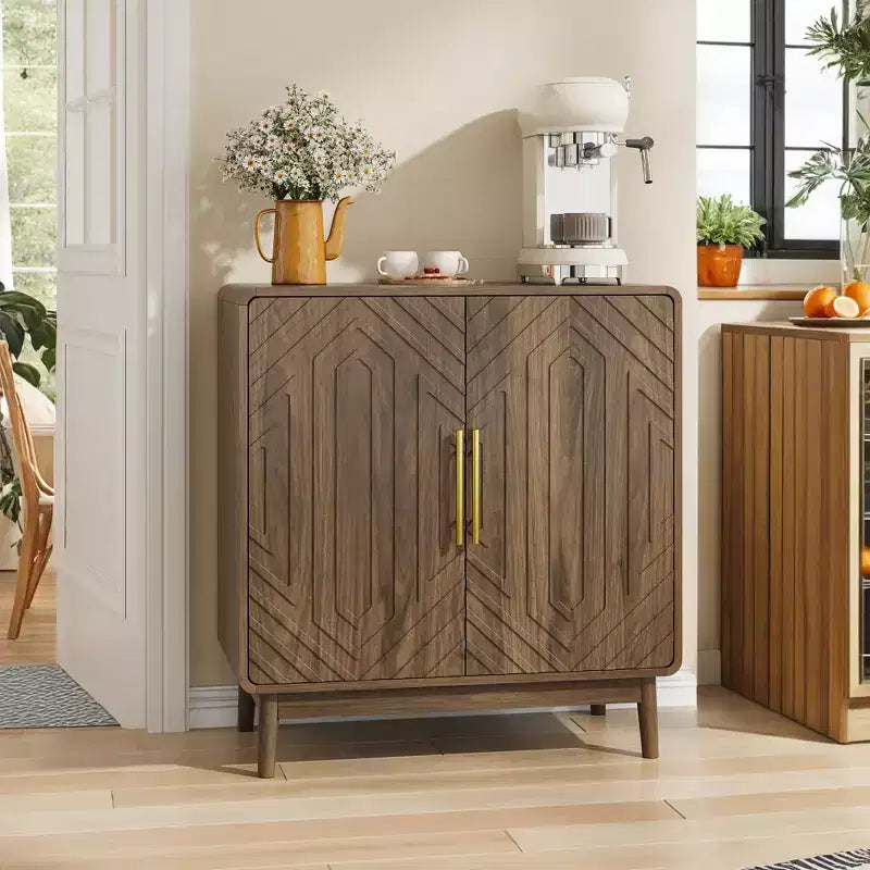 GDFStudio Hecarim Armoire de rangement en bois avec portes sculptées rustiques et étagères réglables